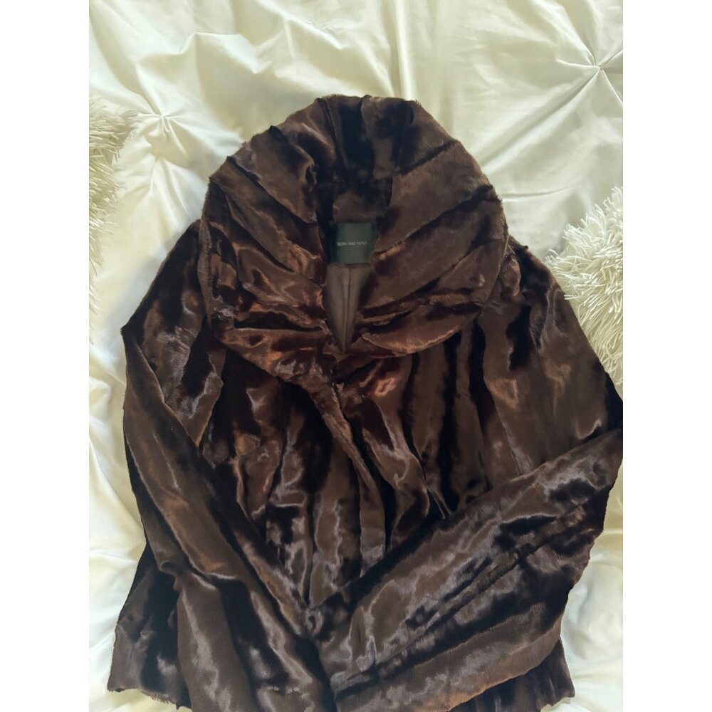 Bern & Mort Faux Fur Coat With Large Collar Pockets Luxurious Brown Small Ladies - Picture 5 of 12
